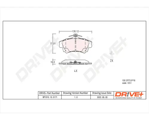 Bremsbelagsatz, Scheibenbremse Vorderachse Dr!ve+ DP1010.10.0171 Bild Bremsbelagsatz, Scheibenbremse Vorderachse Dr!ve+ DP1010.10.0171