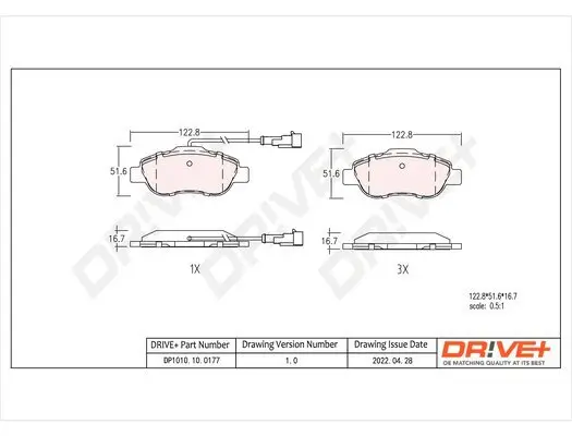 Bremsbelagsatz, Scheibenbremse Vorderachse Dr!ve+ DP1010.10.0177