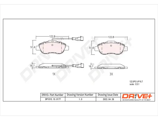 Bremsbelagsatz, Scheibenbremse Vorderachse Dr!ve+ DP1010.10.0177 Bild Bremsbelagsatz, Scheibenbremse Vorderachse Dr!ve+ DP1010.10.0177