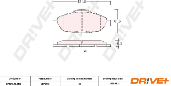 Bremsbelagsatz, Scheibenbremse Vorderachse DR!VE+ DP1010.10.0178 Bild Bremsbelagsatz, Scheibenbremse Vorderachse DR!VE+ DP1010.10.0178
