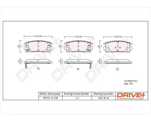 Bremsbelagsatz, Scheibenbremse Hinterachse Dr!ve+ DP1010.10.0189 Bild Bremsbelagsatz, Scheibenbremse Hinterachse Dr!ve+ DP1010.10.0189