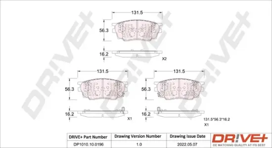 Bremsbelagsatz, Scheibenbremse Vorderachse Dr!ve+ DP1010.10.0196 Bild Bremsbelagsatz, Scheibenbremse Vorderachse Dr!ve+ DP1010.10.0196