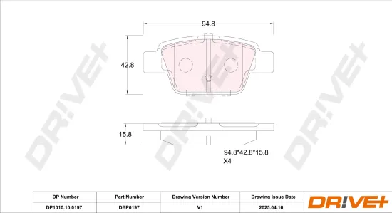 Bremsbelagsatz, Scheibenbremse Hinterachse DR!VE+ DP1010.10.0197 Bild Bremsbelagsatz, Scheibenbremse Hinterachse DR!VE+ DP1010.10.0197