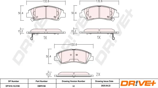 Bremsbelagsatz, Scheibenbremse Vorderachse DR!VE+ DP1010.10.0198 Bild Bremsbelagsatz, Scheibenbremse Vorderachse DR!VE+ DP1010.10.0198