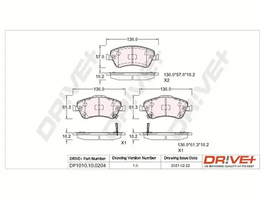 Bremsbelagsatz, Scheibenbremse Vorderachse Dr!ve+ DP1010.10.0204 Bild Bremsbelagsatz, Scheibenbremse Vorderachse Dr!ve+ DP1010.10.0204