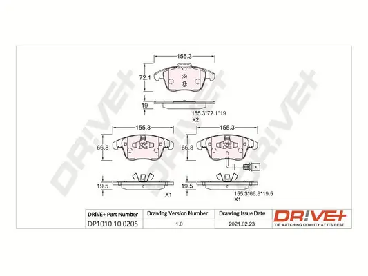 Bremsbelagsatz, Scheibenbremse Vorderachse Dr!ve+ DP1010.10.0205 Bild Bremsbelagsatz, Scheibenbremse Vorderachse Dr!ve+ DP1010.10.0205