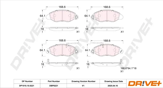 Bremsbelagsatz, Scheibenbremse Vorderachse DR!VE+ DP1010.10.0221 Bild Bremsbelagsatz, Scheibenbremse Vorderachse DR!VE+ DP1010.10.0221