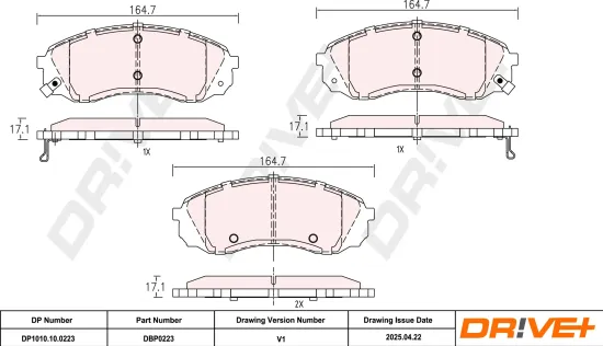 Bremsbelagsatz, Scheibenbremse Vorderachse DR!VE+ DP1010.10.0223 Bild Bremsbelagsatz, Scheibenbremse Vorderachse DR!VE+ DP1010.10.0223