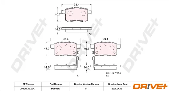 Bremsbelagsatz, Scheibenbremse Hinterachse DR!VE+ DP1010.10.0247 Bild Bremsbelagsatz, Scheibenbremse Hinterachse DR!VE+ DP1010.10.0247