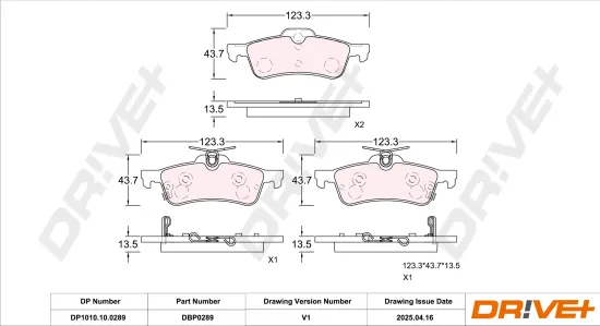 Bremsbelagsatz, Scheibenbremse Hinterachse DR!VE+ DP1010.10.0289 Bild Bremsbelagsatz, Scheibenbremse Hinterachse DR!VE+ DP1010.10.0289