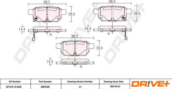 Bremsbelagsatz, Scheibenbremse Hinterachse DR!VE+ DP1010.10.0300 Bild Bremsbelagsatz, Scheibenbremse Hinterachse DR!VE+ DP1010.10.0300