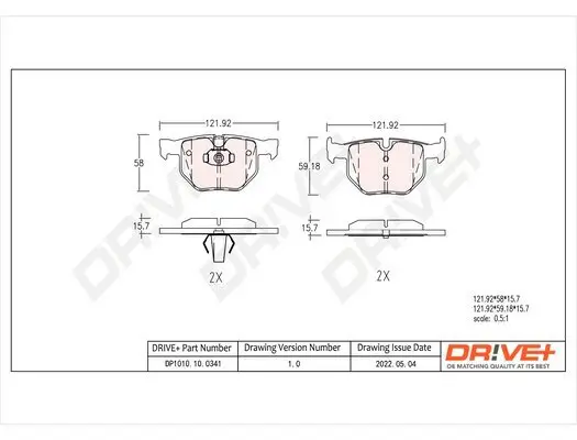 Bremsbelagsatz, Scheibenbremse Hinterachse Dr!ve+ DP1010.10.0341 Bild Bremsbelagsatz, Scheibenbremse Hinterachse Dr!ve+ DP1010.10.0341