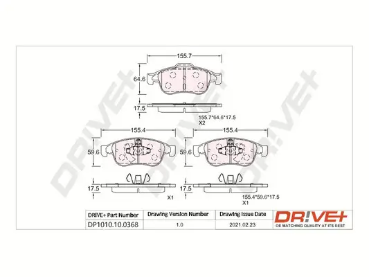 Bremsbelagsatz, Scheibenbremse Vorderachse Dr!ve+ DP1010.10.0368 Bild Bremsbelagsatz, Scheibenbremse Vorderachse Dr!ve+ DP1010.10.0368