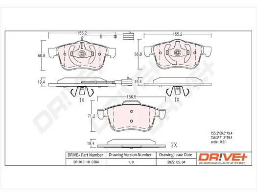 Bremsbelagsatz, Scheibenbremse Vorderachse Dr!ve+ DP1010.10.0384 Bild Bremsbelagsatz, Scheibenbremse Vorderachse Dr!ve+ DP1010.10.0384