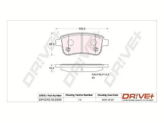 Bremsbelagsatz, Scheibenbremse Hinterachse Dr!ve+ DP1010.10.0390 Bild Bremsbelagsatz, Scheibenbremse Hinterachse Dr!ve+ DP1010.10.0390