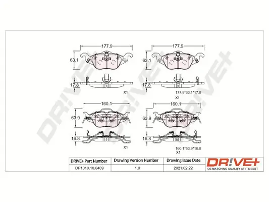 Bremsbelagsatz, Scheibenbremse Vorderachse Dr!ve+ DP1010.10.0409 Bild Bremsbelagsatz, Scheibenbremse Vorderachse Dr!ve+ DP1010.10.0409