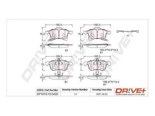 Bremsbelagsatz, Scheibenbremse Vorderachse Dr!ve+ DP1010.10.0439 Bild Bremsbelagsatz, Scheibenbremse Vorderachse Dr!ve+ DP1010.10.0439