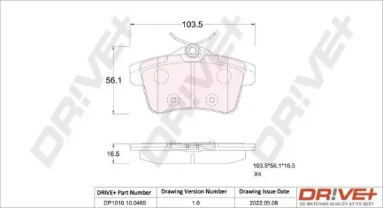 Bremsbelagsatz, Scheibenbremse Hinterachse Dr!ve+ DP1010.10.0469 Bild Bremsbelagsatz, Scheibenbremse Hinterachse Dr!ve+ DP1010.10.0469