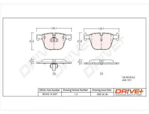 Bremsbelagsatz, Scheibenbremse Dr!ve+ DP1010.10.0477 Bild Bremsbelagsatz, Scheibenbremse Dr!ve+ DP1010.10.0477