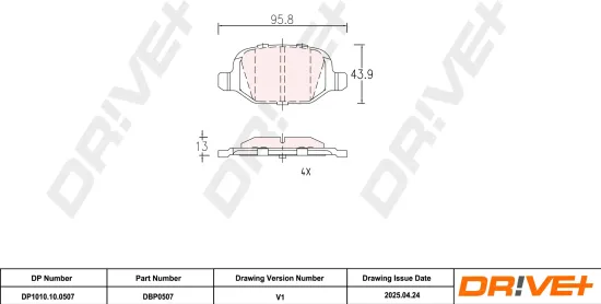 Bremsbelagsatz, Scheibenbremse Hinterachse DR!VE+ DP1010.10.0507 Bild Bremsbelagsatz, Scheibenbremse Hinterachse DR!VE+ DP1010.10.0507