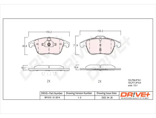 Bremsbelagsatz, Scheibenbremse Vorderachse Dr!ve+ DP1010.10.0514 Bild Bremsbelagsatz, Scheibenbremse Vorderachse Dr!ve+ DP1010.10.0514