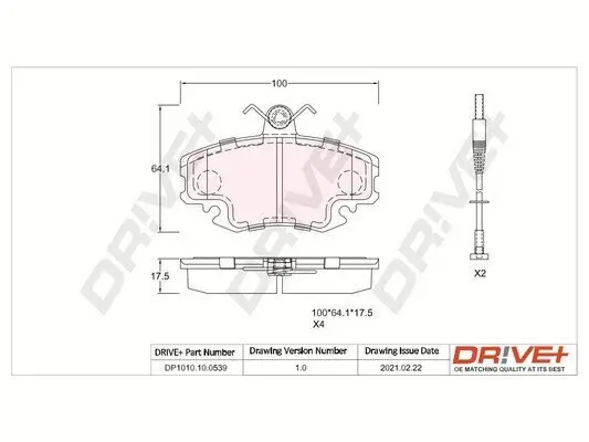 Bremsbelagsatz, Scheibenbremse Vorderachse Dr!ve+ DP1010.10.0539 Bild Bremsbelagsatz, Scheibenbremse Vorderachse Dr!ve+ DP1010.10.0539