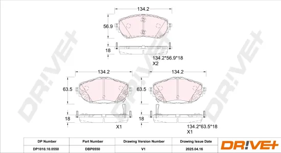 Bremsbelagsatz, Scheibenbremse Vorderachse DR!VE+ DP1010.10.0550 Bild Bremsbelagsatz, Scheibenbremse Vorderachse DR!VE+ DP1010.10.0550
