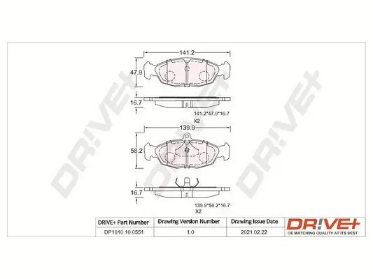 Bremsbelagsatz, Scheibenbremse Vorderachse Dr!ve+ DP1010.10.0551 Bild Bremsbelagsatz, Scheibenbremse Vorderachse Dr!ve+ DP1010.10.0551