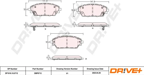 Bremsbelagsatz, Scheibenbremse Vorderachse DR!VE+ DP1010.10.0712 Bild Bremsbelagsatz, Scheibenbremse Vorderachse DR!VE+ DP1010.10.0712