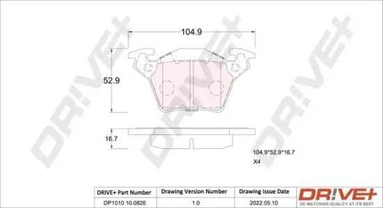 Bremsbelagsatz, Scheibenbremse Hinterachse Dr!ve+ DP1010.10.0826 Bild Bremsbelagsatz, Scheibenbremse Hinterachse Dr!ve+ DP1010.10.0826