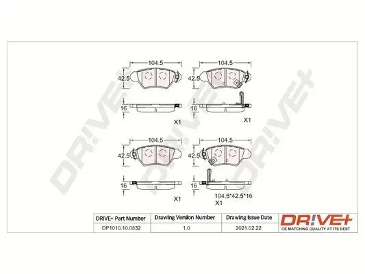 Bremsbelagsatz, Scheibenbremse Dr!ve+ DP1010.10.0832 Bild Bremsbelagsatz, Scheibenbremse Dr!ve+ DP1010.10.0832