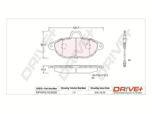 Bremsbelagsatz, Scheibenbremse Vorderachse Dr!ve+ DP1010.10.0836