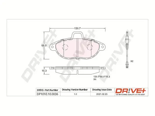 Bremsbelagsatz, Scheibenbremse Vorderachse Dr!ve+ DP1010.10.0836 Bild Bremsbelagsatz, Scheibenbremse Vorderachse Dr!ve+ DP1010.10.0836