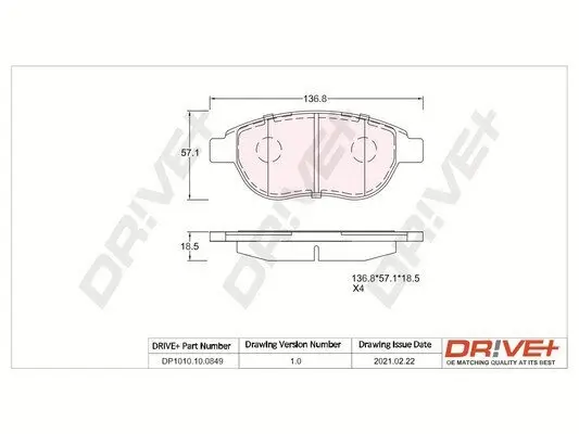 Bremsbelagsatz, Scheibenbremse Vorderachse Dr!ve+ DP1010.10.0849 Bild Bremsbelagsatz, Scheibenbremse Vorderachse Dr!ve+ DP1010.10.0849