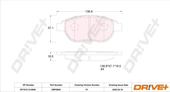 Bremsbelagsatz, Scheibenbremse Vorderachse DR!VE+ DP1010.10.0849 Bild Bremsbelagsatz, Scheibenbremse Vorderachse DR!VE+ DP1010.10.0849