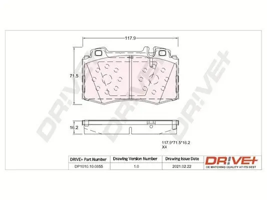 Bremsbelagsatz, Scheibenbremse Vorderachse Dr!ve+ DP1010.10.0855 Bild Bremsbelagsatz, Scheibenbremse Vorderachse Dr!ve+ DP1010.10.0855