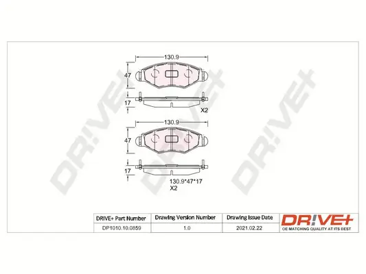 Bremsbelagsatz, Scheibenbremse Vorderachse Dr!ve+ DP1010.10.0859 Bild Bremsbelagsatz, Scheibenbremse Vorderachse Dr!ve+ DP1010.10.0859