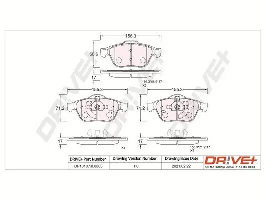 Bremsbelagsatz, Scheibenbremse Vorderachse Dr!ve+ DP1010.10.0863