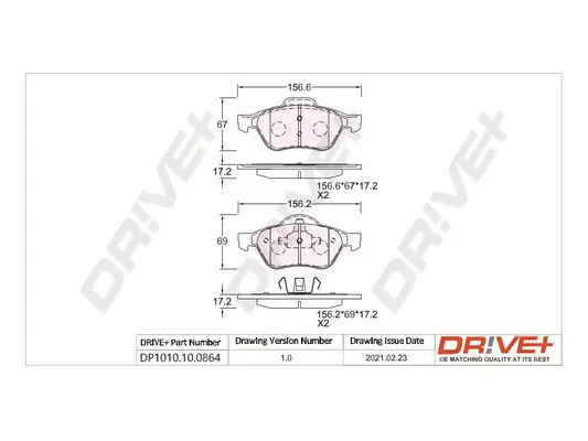 Bremsbelagsatz, Scheibenbremse Vorderachse Dr!ve+ DP1010.10.0864 Bild Bremsbelagsatz, Scheibenbremse Vorderachse Dr!ve+ DP1010.10.0864
