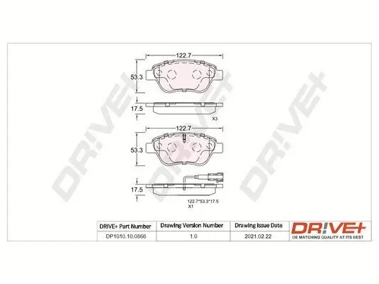 Bremsbelagsatz, Scheibenbremse Vorderachse Dr!ve+ DP1010.10.0866