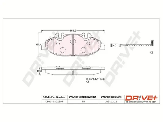 Bremsbelagsatz, Scheibenbremse Vorderachse Dr!ve+ DP1010.10.0899 Bild Bremsbelagsatz, Scheibenbremse Vorderachse Dr!ve+ DP1010.10.0899