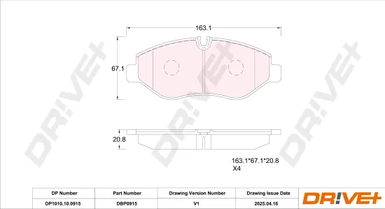 Bremsbelagsatz, Scheibenbremse Vorderachse Dr!ve+ DP1010.10.0915 Bild Bremsbelagsatz, Scheibenbremse Vorderachse Dr!ve+ DP1010.10.0915