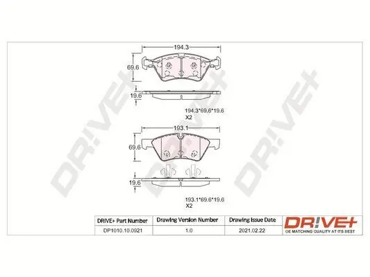 Bremsbelagsatz, Scheibenbremse Vorderachse Dr!ve+ DP1010.10.0921