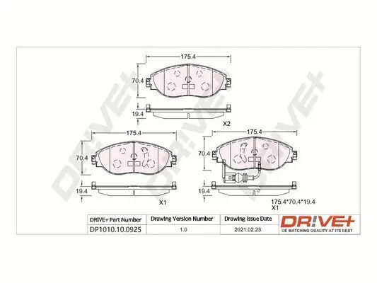 Bremsbelagsatz, Scheibenbremse Vorderachse Dr!ve+ DP1010.10.0925