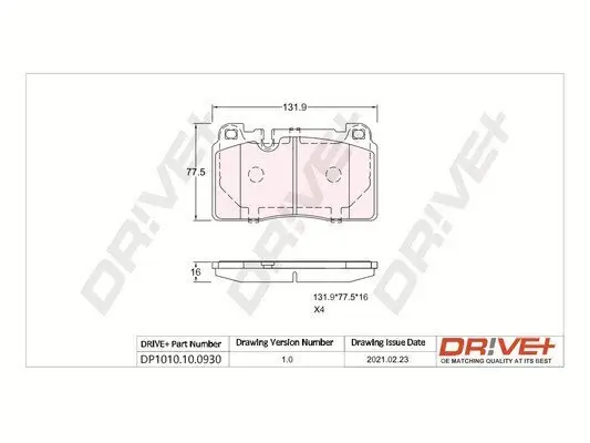 Bremsbelagsatz, Scheibenbremse Dr!ve+ DP1010.10.0930 Bild Bremsbelagsatz, Scheibenbremse Dr!ve+ DP1010.10.0930