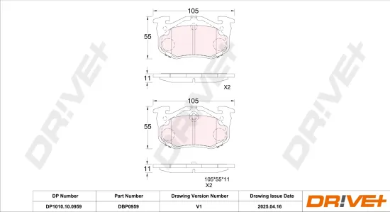 Bremsbelagsatz, Scheibenbremse Hinterachse DR!VE+ DP1010.10.0959 Bild Bremsbelagsatz, Scheibenbremse Hinterachse DR!VE+ DP1010.10.0959