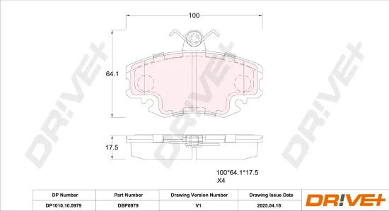 Bremsbelagsatz, Scheibenbremse Vorderachse DR!VE+ DP1010.10.0979 Bild Bremsbelagsatz, Scheibenbremse Vorderachse DR!VE+ DP1010.10.0979