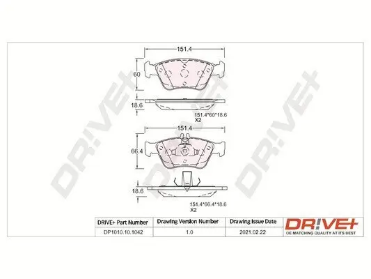 Bremsbelagsatz, Scheibenbremse Vorderachse Dr!ve+ DP1010.10.1042