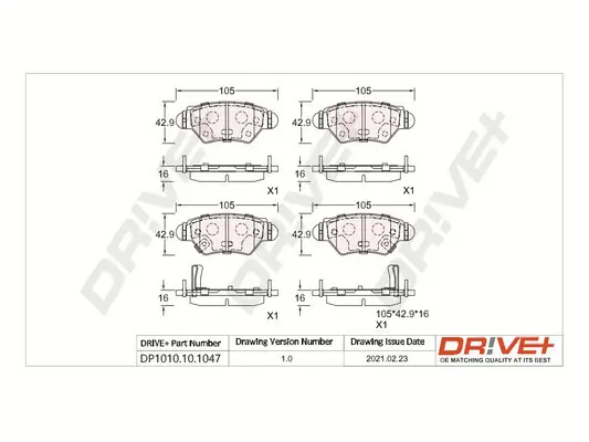 Bremsbelagsatz, Scheibenbremse Hinterachse Dr!ve+ DP1010.10.1047 Bild Bremsbelagsatz, Scheibenbremse Hinterachse Dr!ve+ DP1010.10.1047