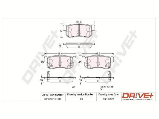 Bremsbelagsatz, Scheibenbremse Hinterachse Dr!ve+ DP1010.10.1049 Bild Bremsbelagsatz, Scheibenbremse Hinterachse Dr!ve+ DP1010.10.1049